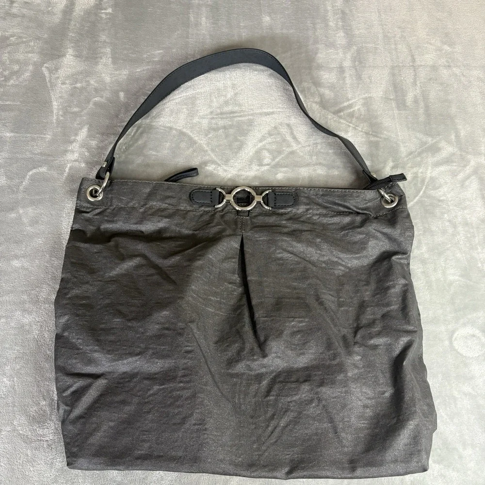 Banana Republic Metallic Canvas Large Hobo Bag Women's Dark Gray Silver Carryall